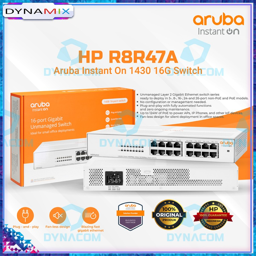 HP R8R47A Aruba Instant On 1430-16G 16 Port Gigabit Unmanaged Switch GARANSI RESMI | Pengganti type HP JH016A