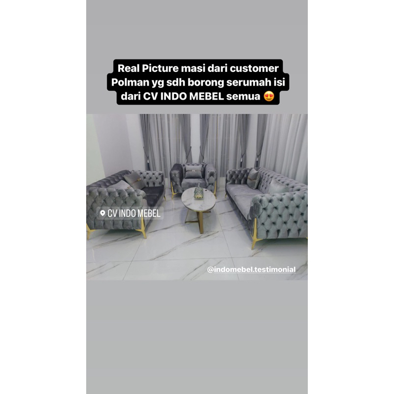 sofa minimalis mewah 321 + meja marmer oval impor ready makassar