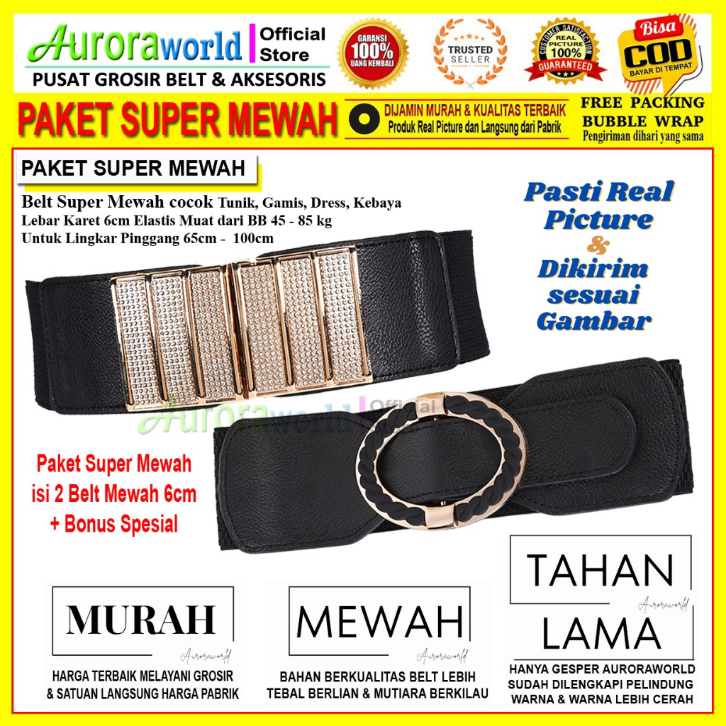 Auroraworld - PAKET MEWAH PAKET USAHA HEMAT 3PCS GESPER IKAT PINGGANG ELASTIS BELT WANITAFASHION FREE Bonus Spesial