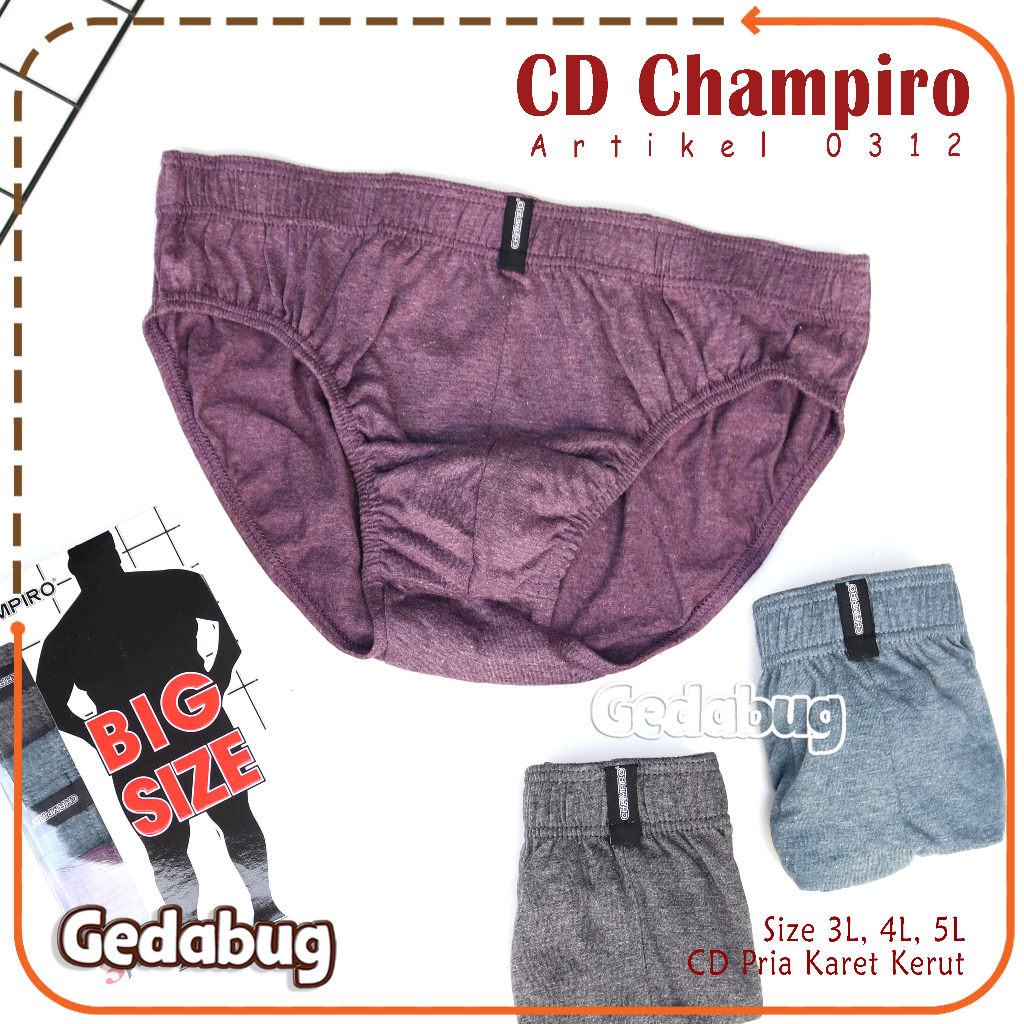 3 Pcs - CD Pria CHAMPIRO 0312 Big Size | celana dalam pria Karet Kerut | Gedabug