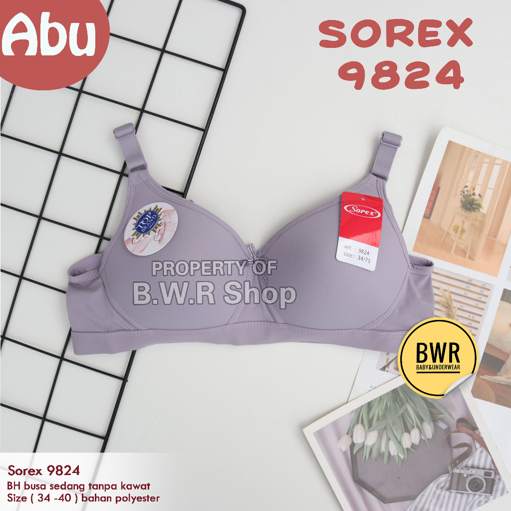 Bra  Bh Sorex 9824  | BH Busa Sedang Tanpa Kawat Cup Salur Pita mungil  Kancing 3 | Bwr