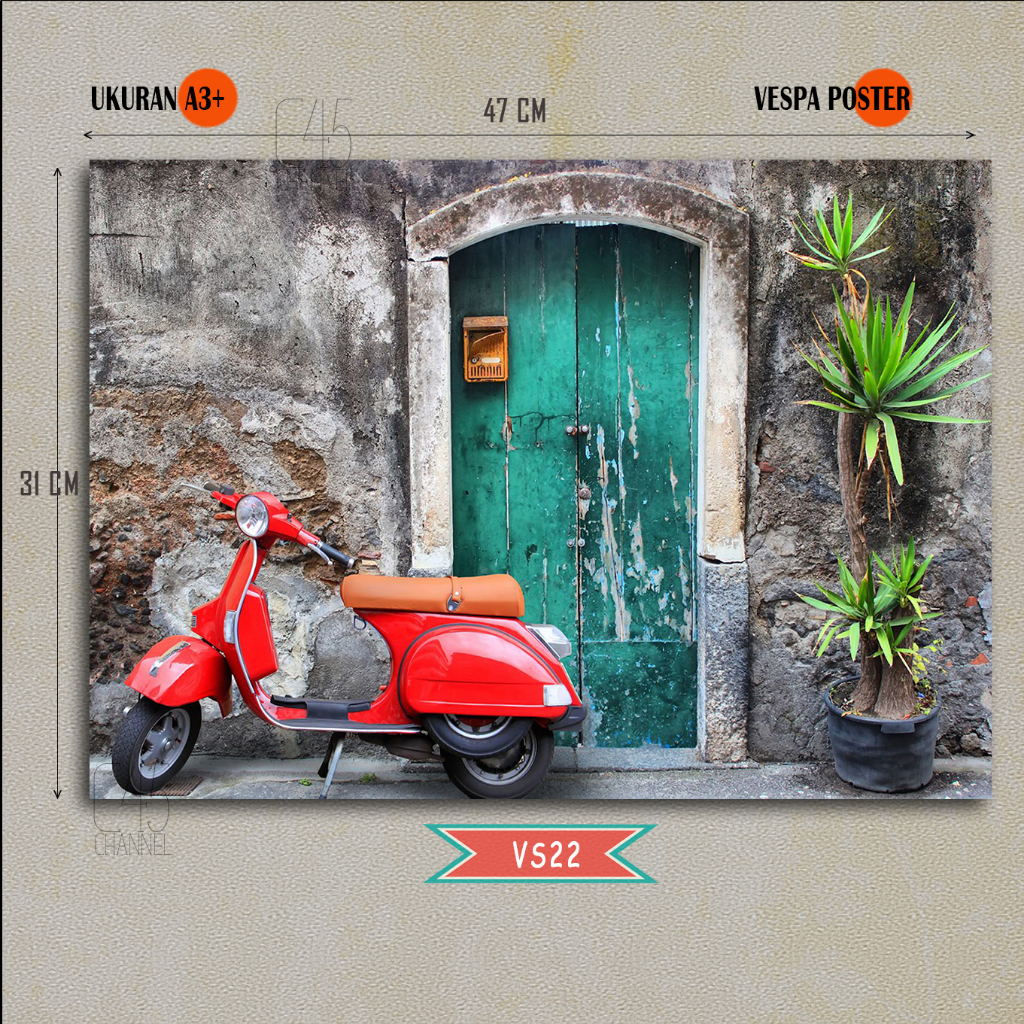 Dekorasi Kamar Poster VESPA CLASSIC Pajangan Dinding Gambar SCOOTER Walldecor Vintage Ukuran Besar A