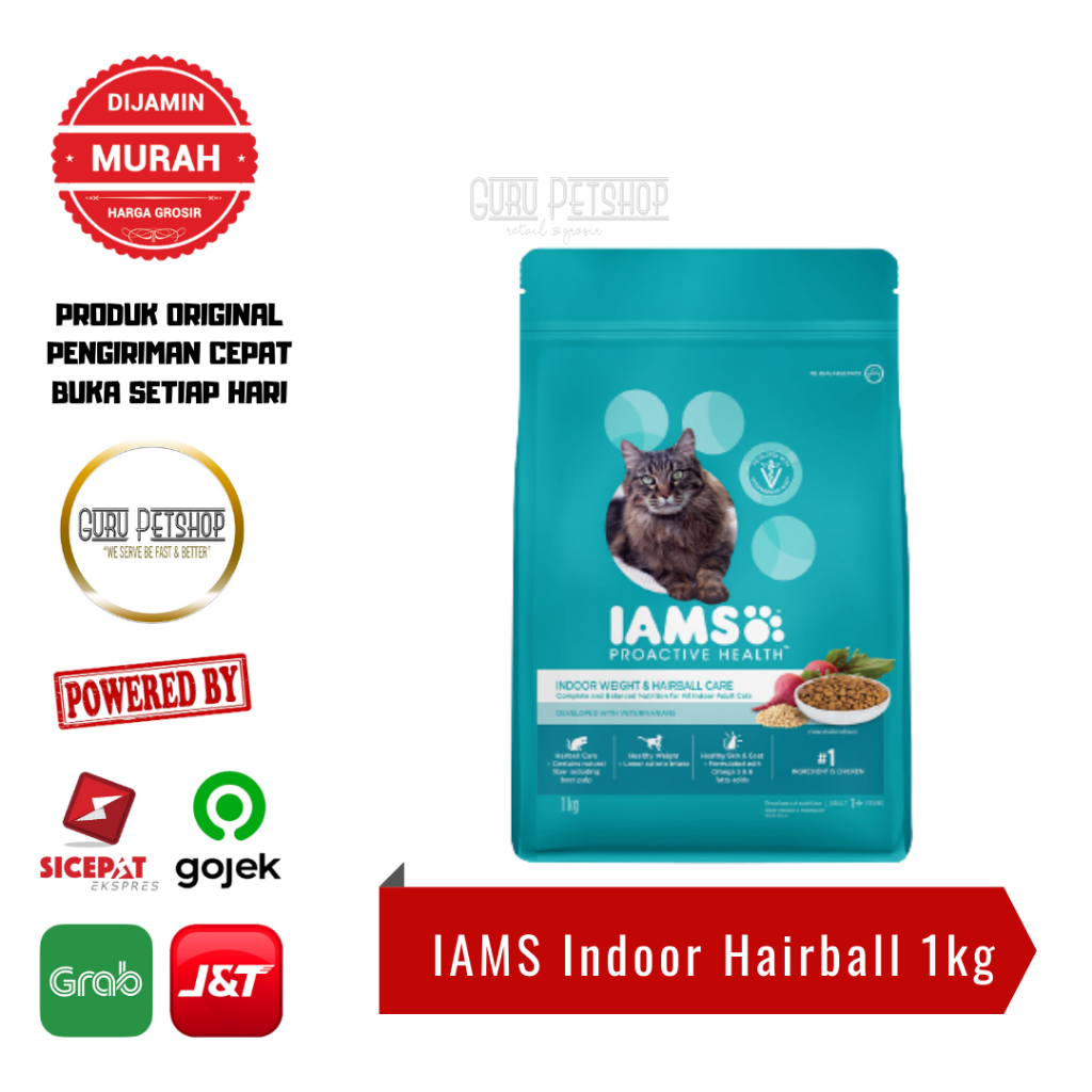 IAMS Healthy Indoor Hairball Adult 1kg Freshpack Iams Indoor Catfood