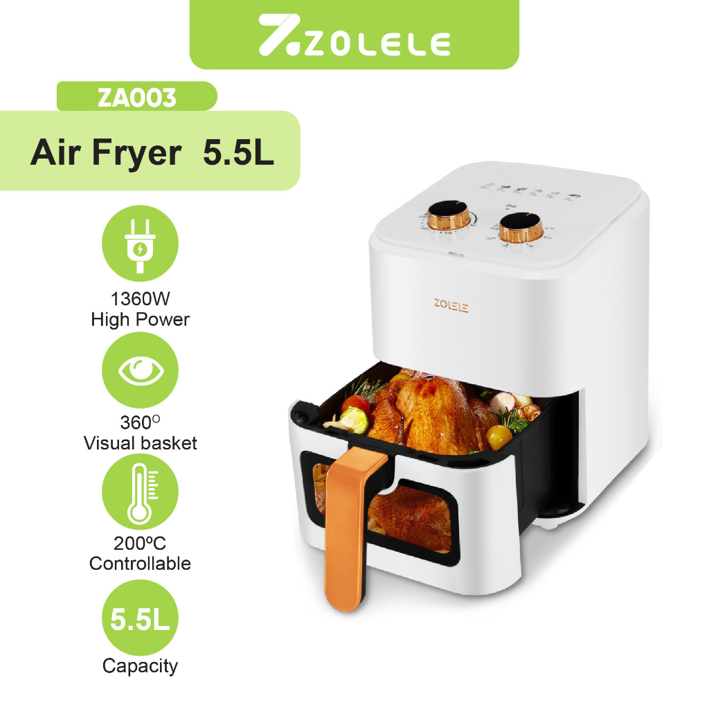 ZOLELE Air Fryer Low Watt 5.5 L Mesin Elektrik Penggorengan Tanpa Minyak Penggoreng LCD Touch Control Digital Magic Airfryer Panci Alat Penggoreng Listrik Airfryer Magic Fryer Digital Low Watt Steam Anti Lengket ZA003