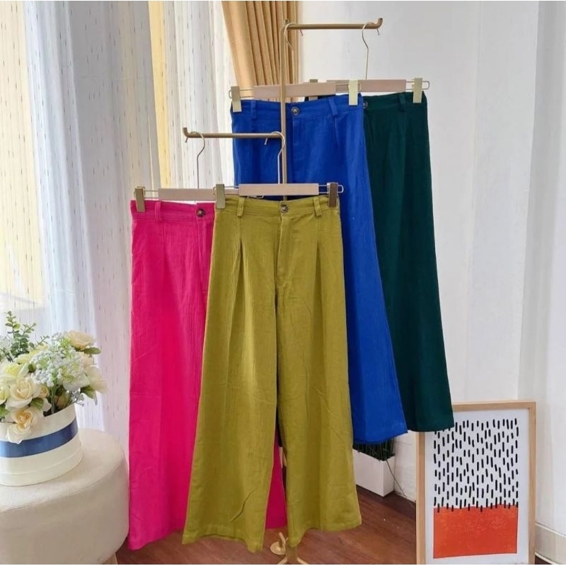 Celana Cewek Kulot Panjang Casual Linen Premium Model Kekinian Terbaru