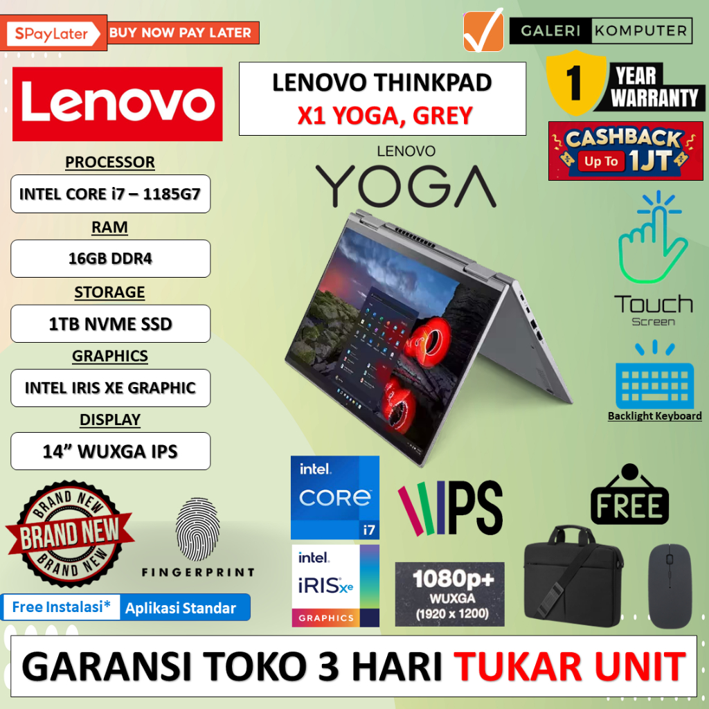 LAPTOP LENOVO THINKPAD X1 YOGA INTEL CORE i7 - 1185G7 16GB 1TB SSD IRIS XE 14&quot; WUXGA TOUCH WINDOWS 10 PRO ORIGINAL