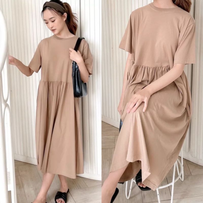 DRESS LENGAN PENDEK MIDI DRESS RUFFLE