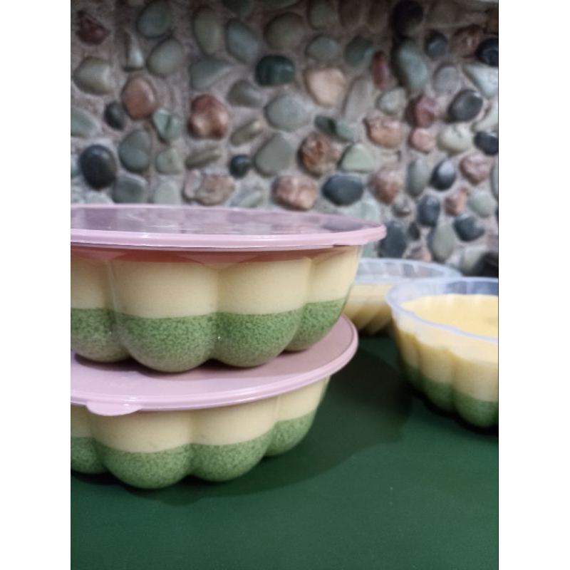 

puding lumut pandan mentega pandan asli