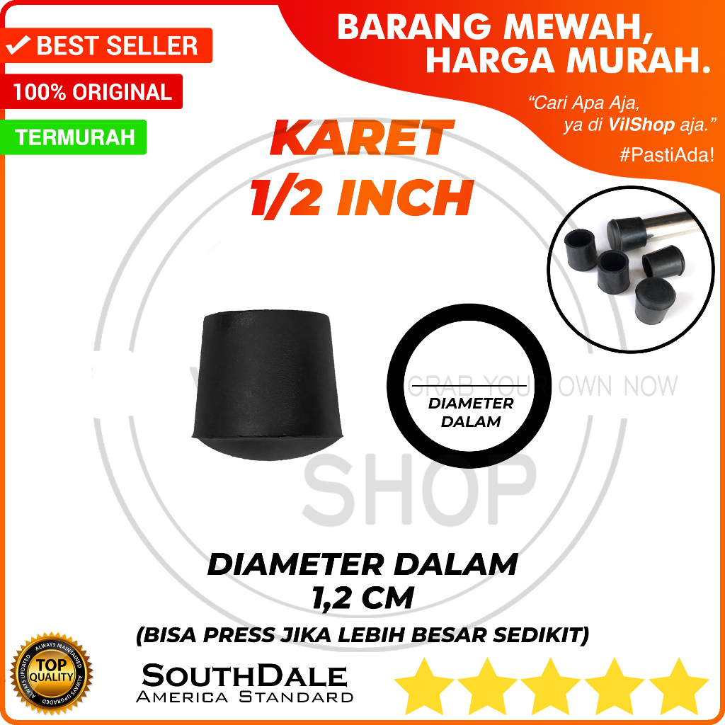 TAPAK KARET BULAT 1/2" DIAMETER DALAM 1,2 CM / ALAS KAKI PIPA BESI 1/2 INCH INCI 12 MM 12MM 1,2CM 1.
