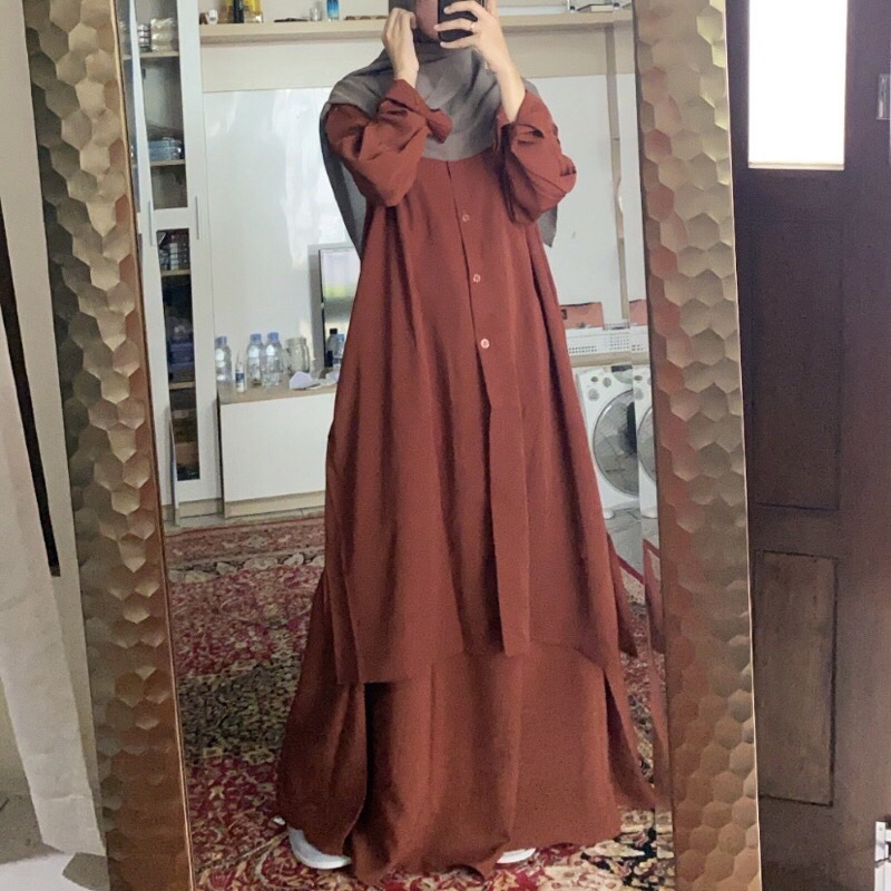 Prelove NARA SET Tunik by Hi.Shafiyya rust cinamon