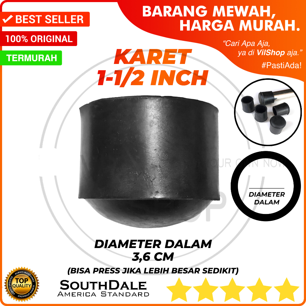 TAPAK KARET BULAT 1 1/2" DIAMETER DALAM 3,6 CM / ALAS KAKI PIPA BESI 1 1/2 1-1/2 11/2 INCH INCI 36 M