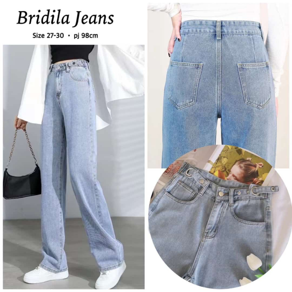 Bridilia Celana Kulot Highwaist Jeans Premium Kekinian Korean Style Pinggang Dapat Diatur