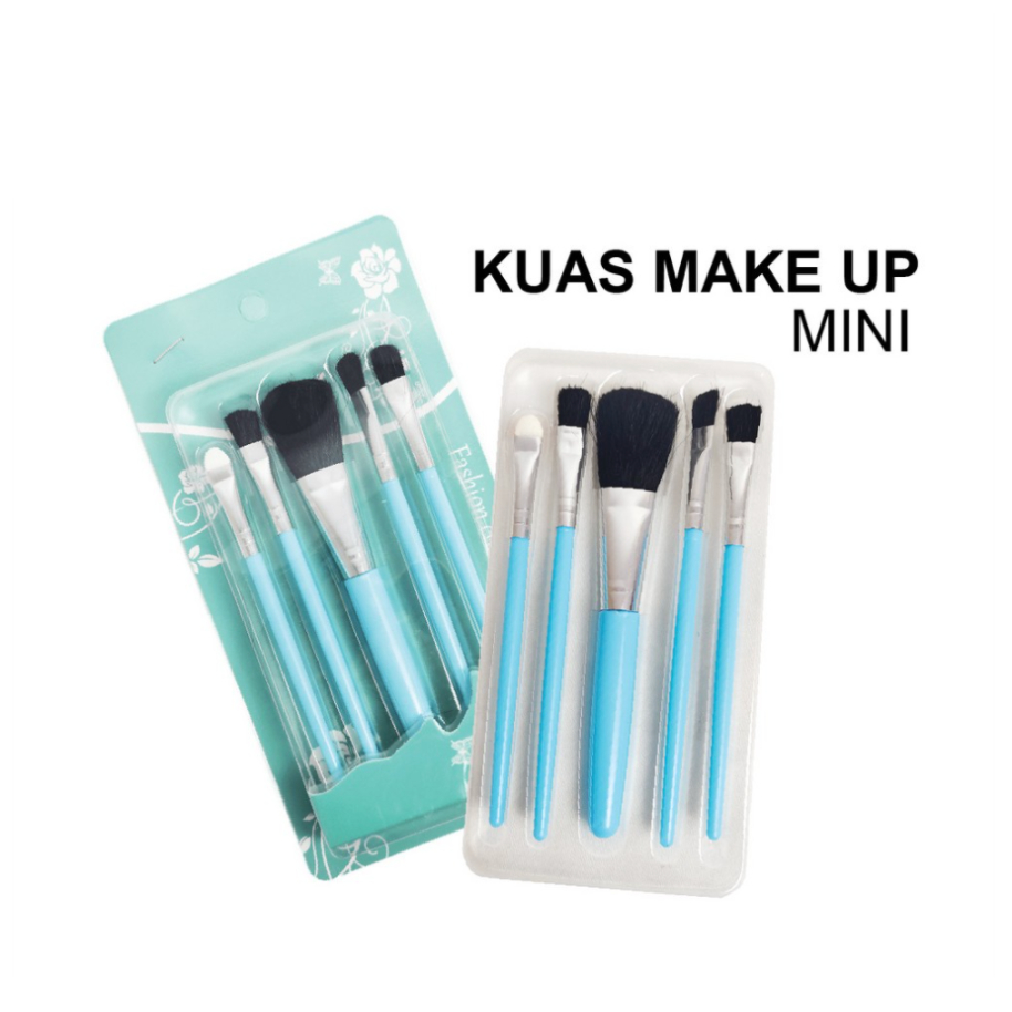 【GOGOMART】Kuas Make Up Set 5 IN 1 Mini Travel Tools Set Paket Kuas Make Up Brush Eye Shadow Foundation Blusher