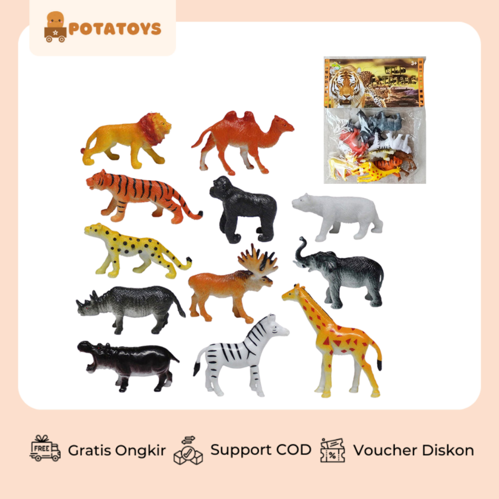 [ Potatoys ] Animal Figure 12 Pcs / Mainan Figur Binatang Set / Dinosaurus Alive / Robot Avengers