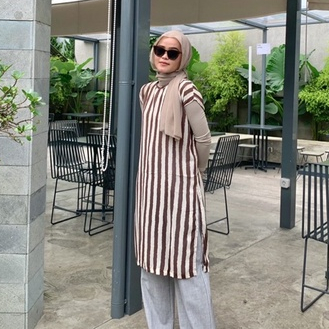 RAABIHA | Lyra Slit Tunik | Tunik Belah | Motif Salur