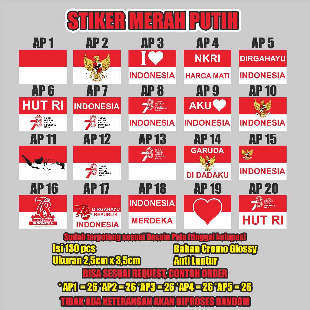 

Stiker Merah Putih Isi 130pcs