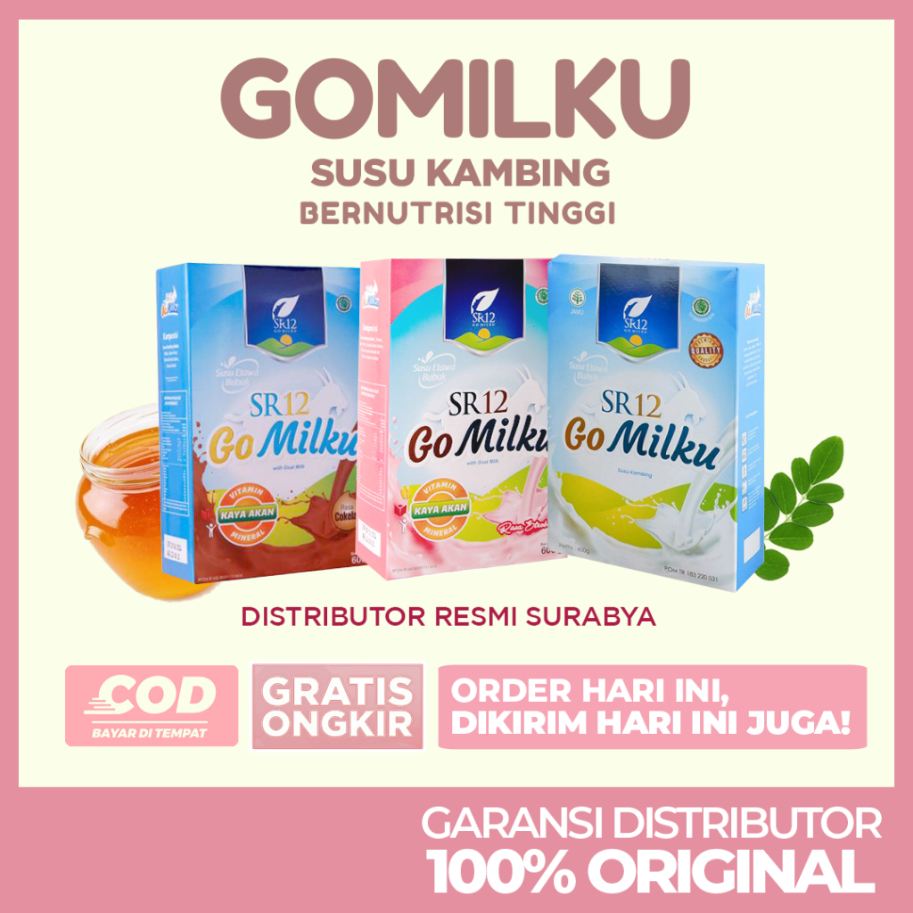 

GOMILKU Susu Kambing Etawa SR12 Go Milku Asli Original Coklat Stroberi Mengandung Madu Daun Kelor