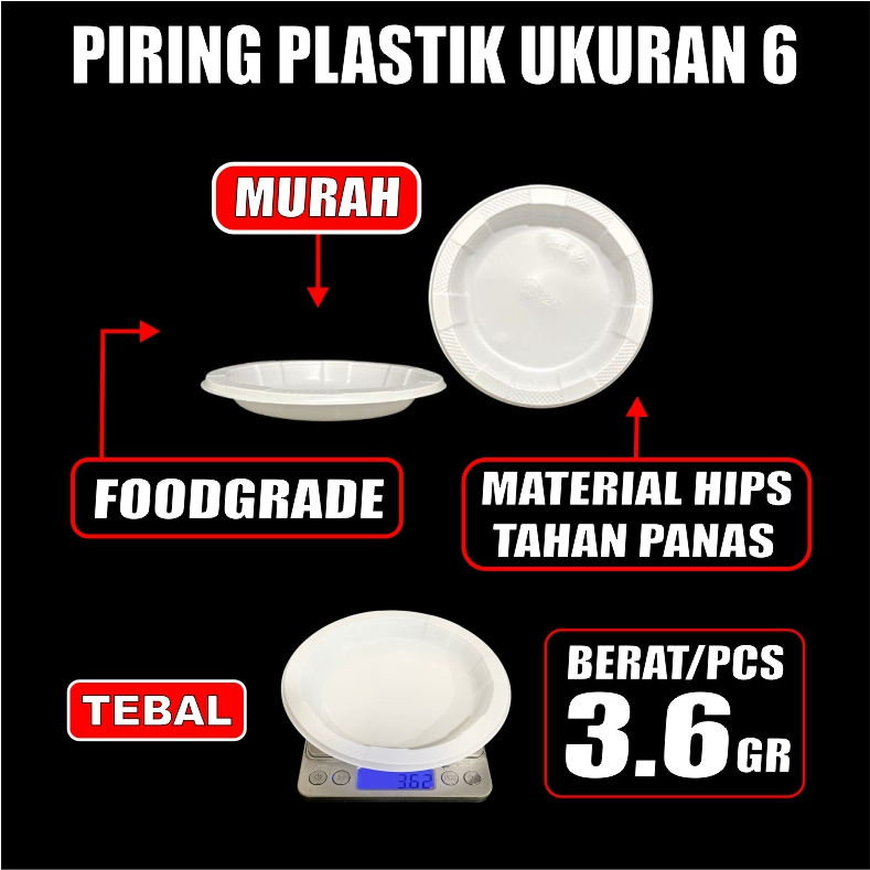 Piring Plastik 50pcs Uk 6 Kecil S Party Kue Makan Disposable Murah P6 Warna Putih Sekali Pakai