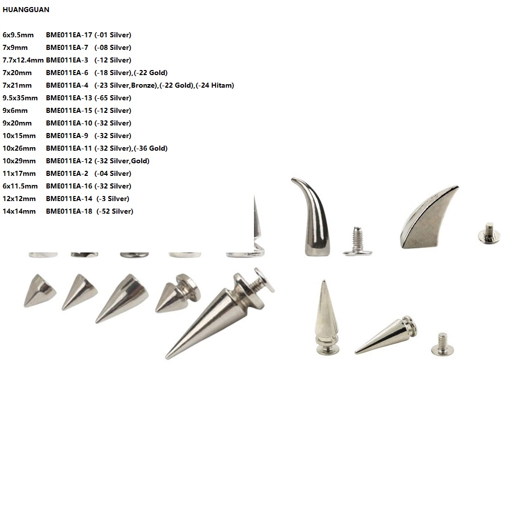 Spike-stude Nikel kuat mengkilap per psng set ada 15 ukuran Harga/10-50 Pasang Set