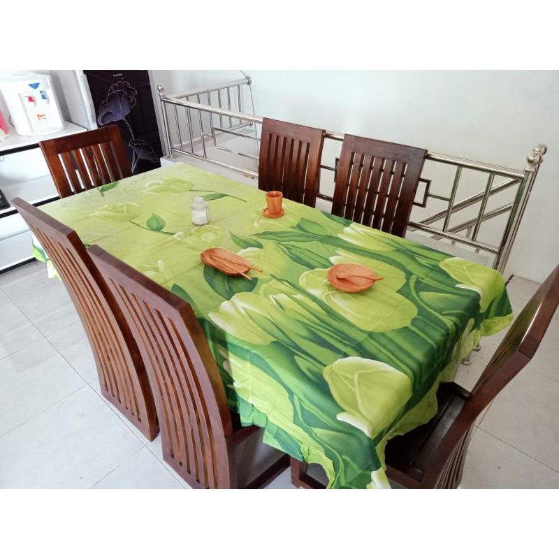 TAPLAK MEJA MAKAN KAIN 4 DAN 6 KURSI MOTIF TULIP BUNGA MAWAR SIZE 120x200 MURAH TERLARIS