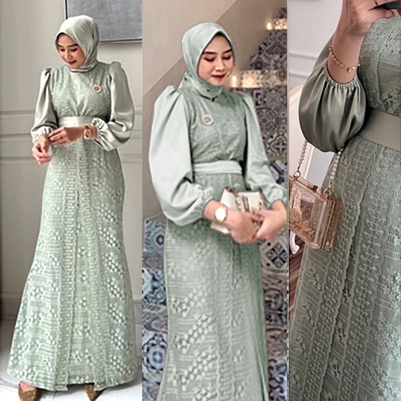 DRESS AURORA VIXEN, BRUKAT VELVET, GAMIS HIJAB MUSLIM, MAXY DRESS, 3 UKURAN