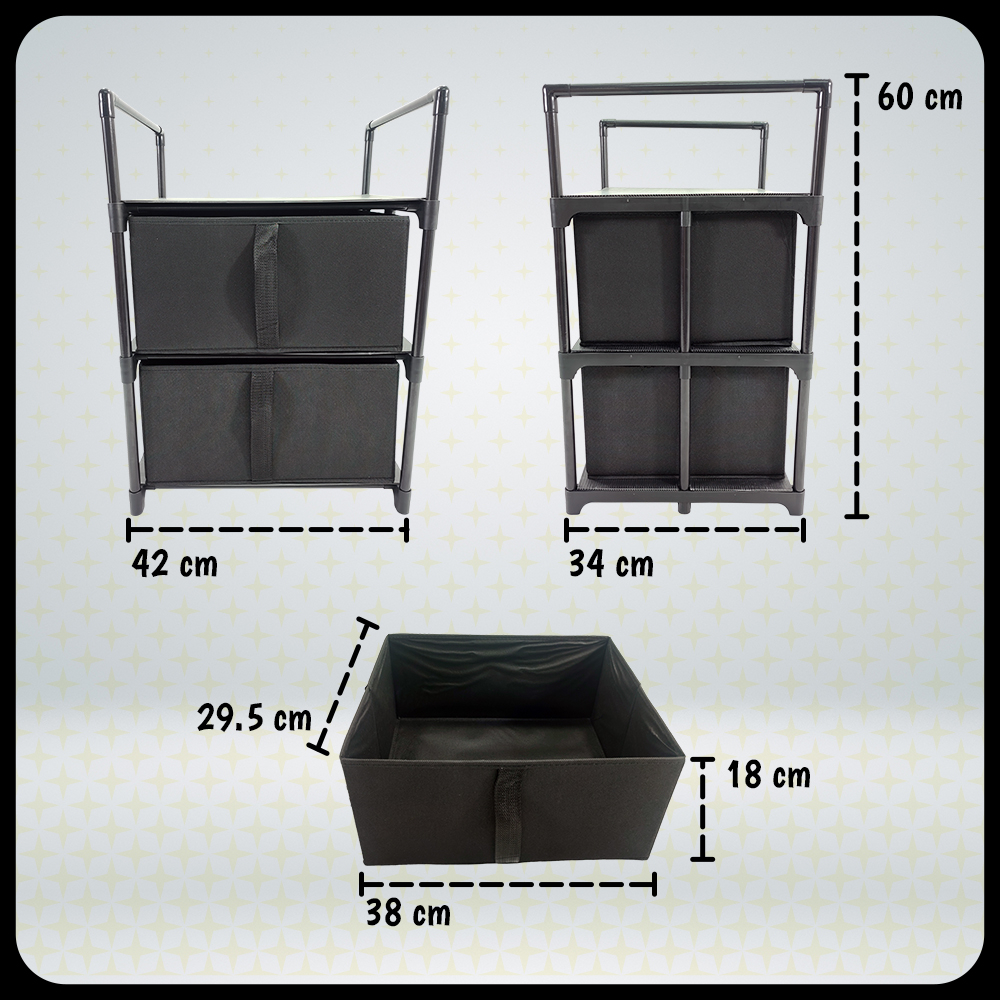 Rak 3 Susun 2 Laci Kain Linen Rak Penyimpanan Sisi Ranjang Estetik Portable Storage Rack