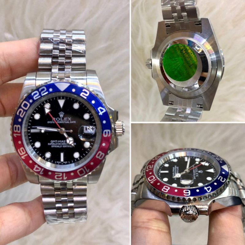 Jam Tangan Pria Rolex Submariner Autometic Super Premium Graden AAA Warna Silver Ring Biru Merah