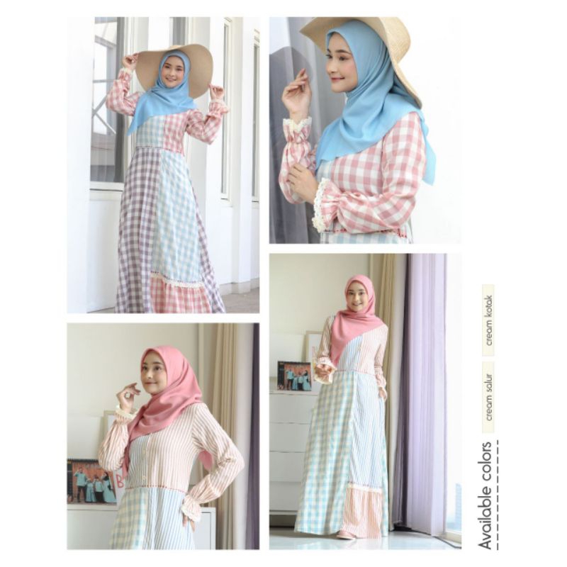 ☀️ Dannis Surabaya Online☀️ Sale Abaya motif stripe salur tartan kotak kotak warna pastel rumah Dann