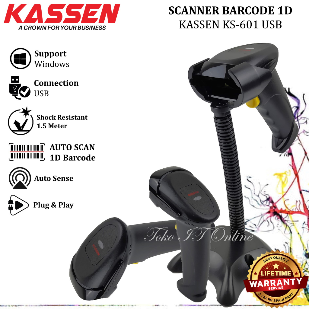 KASSEN KS 601 BARCODE SCANNER 1D SCANNER KS 601 HANDHELD USB WIRED LASER WITH STAND