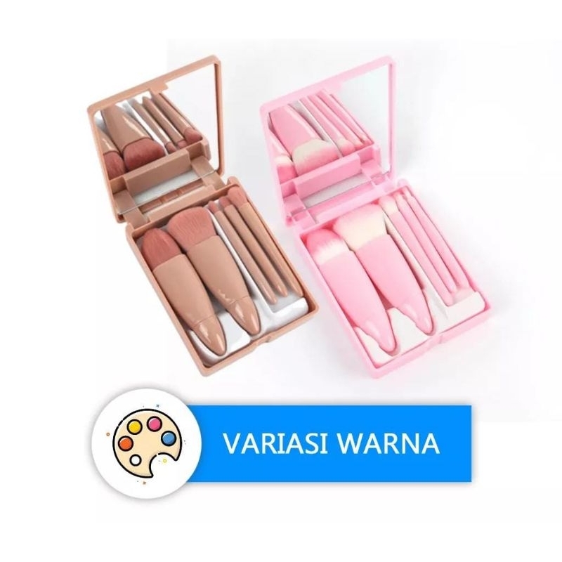 Medan Termurah Set 6in1 Brush makeup Cermin Kuas makeup portable plus cermin cakep