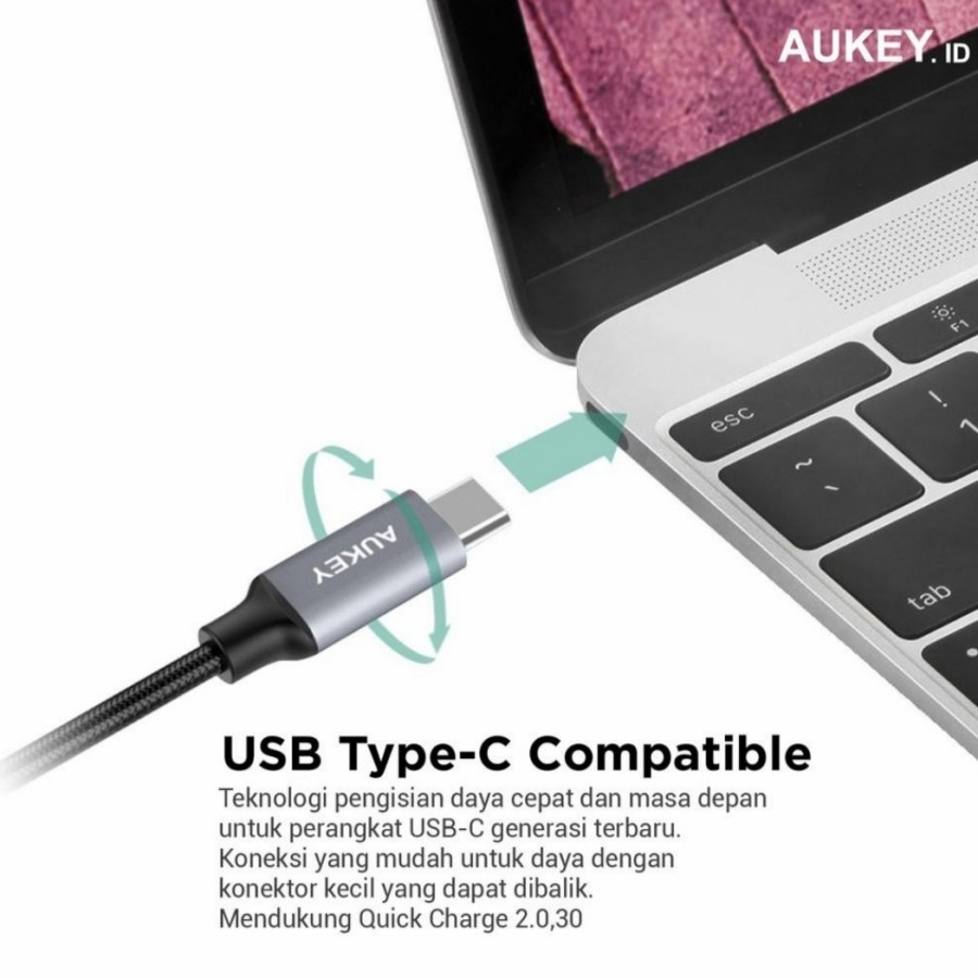 Aukey Kabel Data Charger Nylon 1M USB 3.0 Type A to C Type C CB-CD2