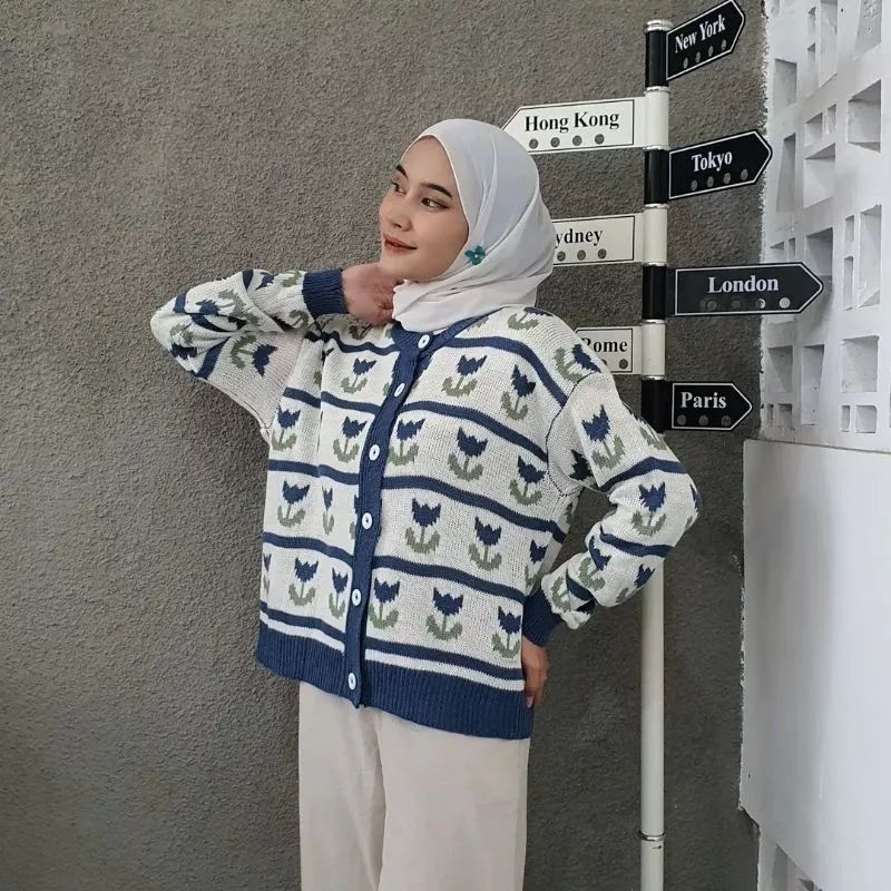 TULIP OUTHER PREMIUM WANITA KOREA TERBARU | OUTHER CARDIGAN RAJUT PREMIUM FLOWER TULIP | CARDIGAN RAJUT KANCING WANITA KOREAN STYLE