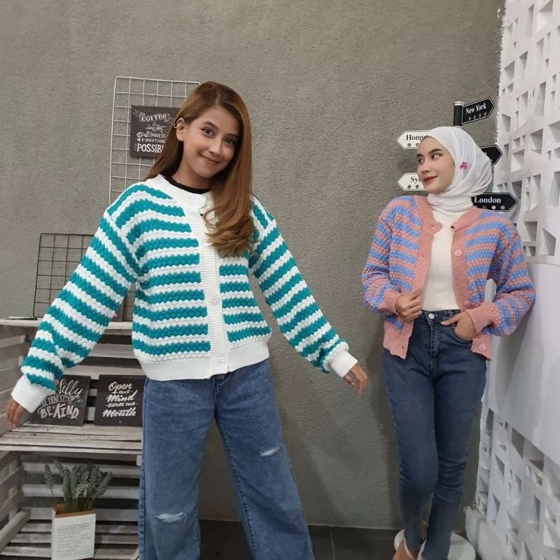 POPCORN BLASTER KNIT CARDY PREMIUM OUTERWEAR RAJUT REMAJA WANITA KOREAN STYLE | OUTWEAR BLASTER OUTER WANITA | RAJUT CARDIGAN WANITA | RAJUT STRIPE POPCORN