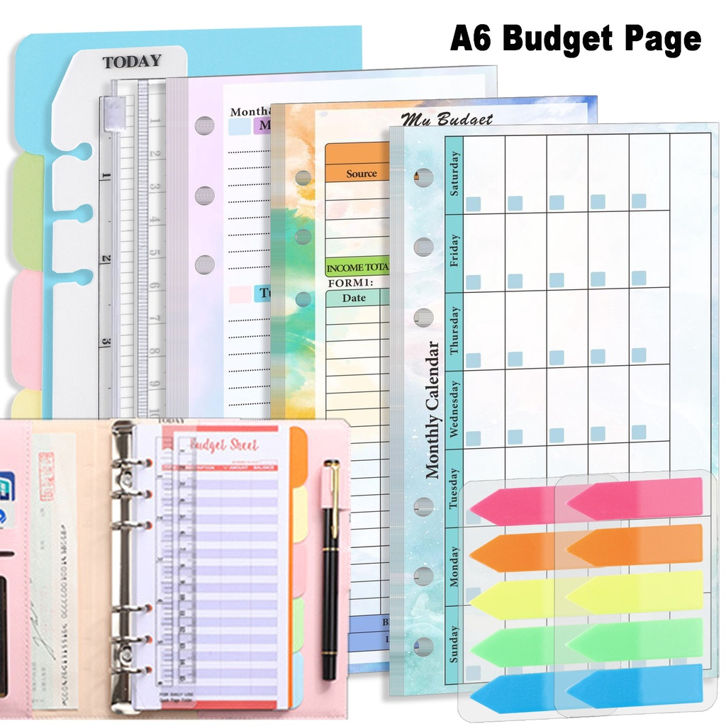 【A6 Budget Sheet】 Binder Pengganti Inti 6 Lubang Daun Longgar Buku Catatan Rencana Mingguan Bulanan A6 Binder Pengatur Uang Anggaran