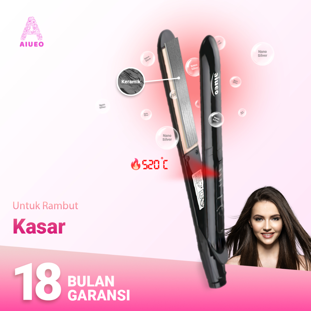 [GARANSI 18BLN] • Catokan Rambut Curly Hair Straightener AIUEO 8889 2in1 | Alat Catok Meluruskan dan Keriting  Rambut Recomended