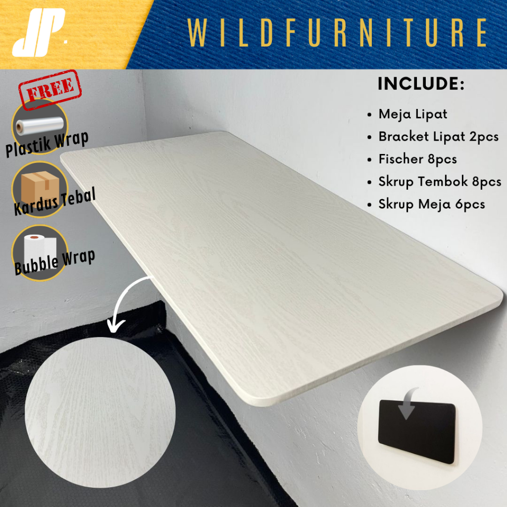 [WILDFURNITURE]  PREMIUM MEJA BRACKET LIPAT TEMPEL DINDING MELAYANG FULL LAPIS ATAS BAWAH / MEJA BEL