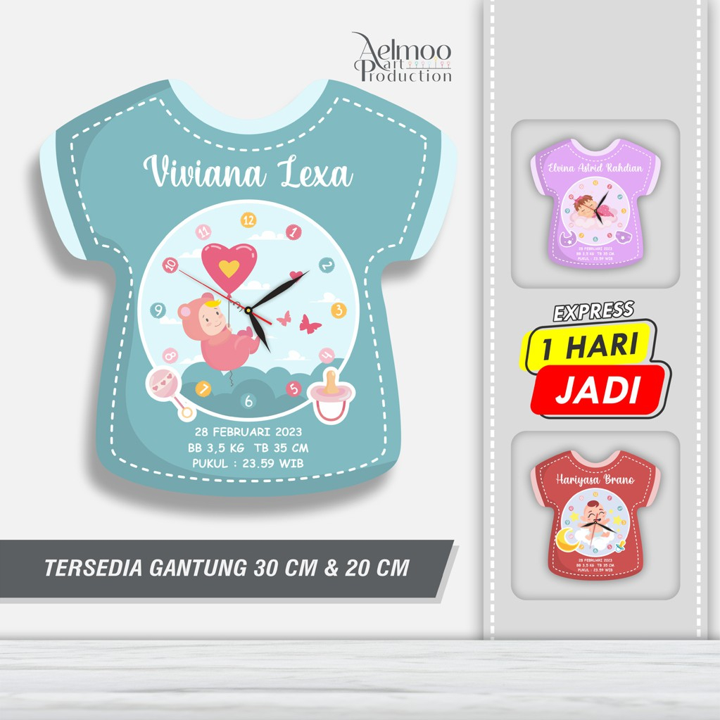 JAM DINDING CUSTOM TULISAN KELAHIRAN LUCU WALL CLOCK UNIK BABY BORN KARTUN BAYI GIFT LAHIRAN ANAK