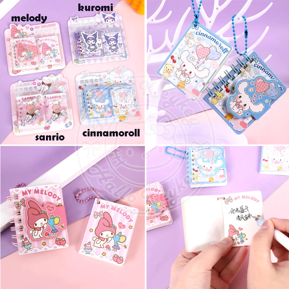 

set mini notebook 2 pcs melody kuromi cinnamoroll