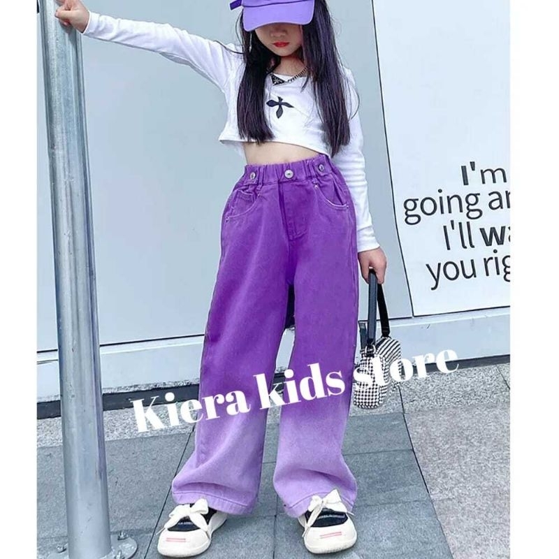 Celana Kulot Jeans Gradasi Anak Perempuan Usia 4-11 Tahun