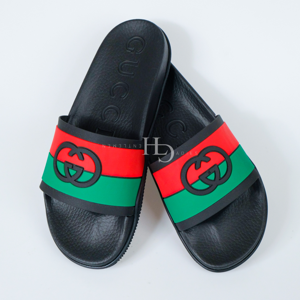 GG Logo Web Stripe Slides Black/Red Green