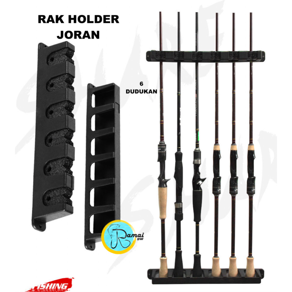 Ramai Pancing Rak Holder joran Pancing/ dudukan joran 6 slot pemasangan di dinding/bracket 6 joran