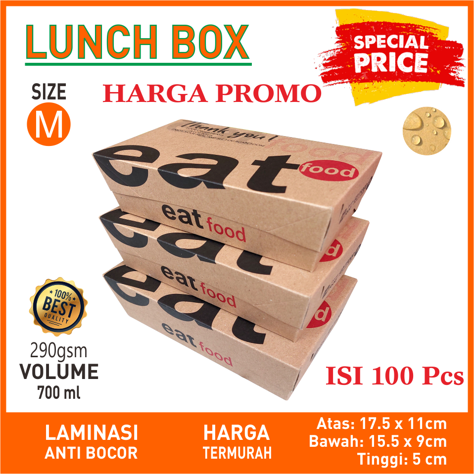 DUS M CETAK COKLAT isi 100 //Lunch Box Size M Craft Cetak Kotak Makan Kertas Brown Paper Box Makanan