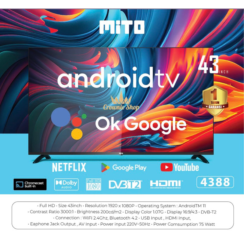 MITO MITOCHIBA DIGITAL ANDROID SMART TV 4388 OK GOOGLE VOICE COMMAND MITO ANDROID TV Full HD 43 INCH