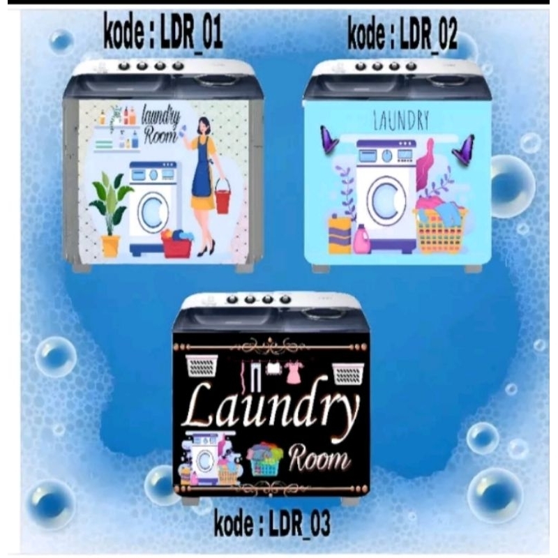stiker mesin cuci 2 tabung motif laundry room
