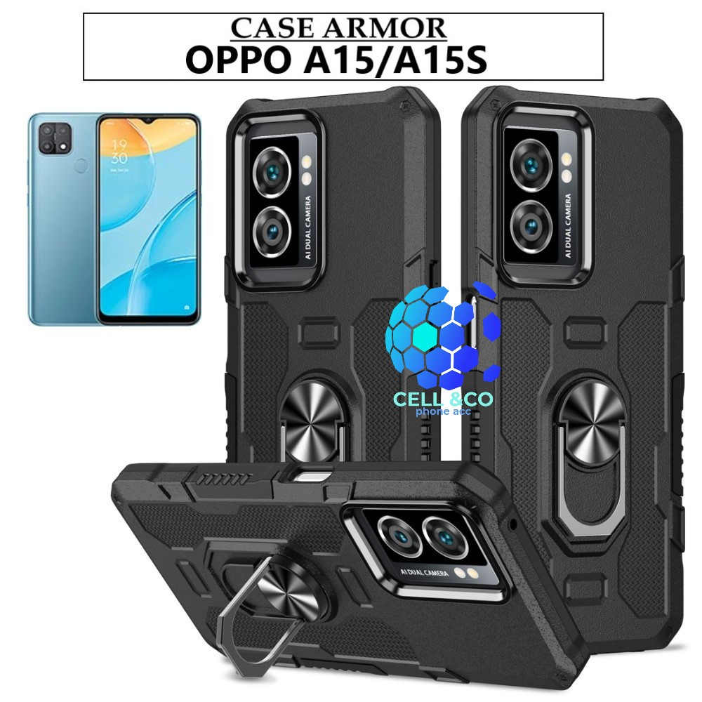 Case Armor OPPO A15 A15s Iring Cincin Magnetic Kesing Hp Protect kamera Premium Hard Case Standing Robot Pelindung Kamera