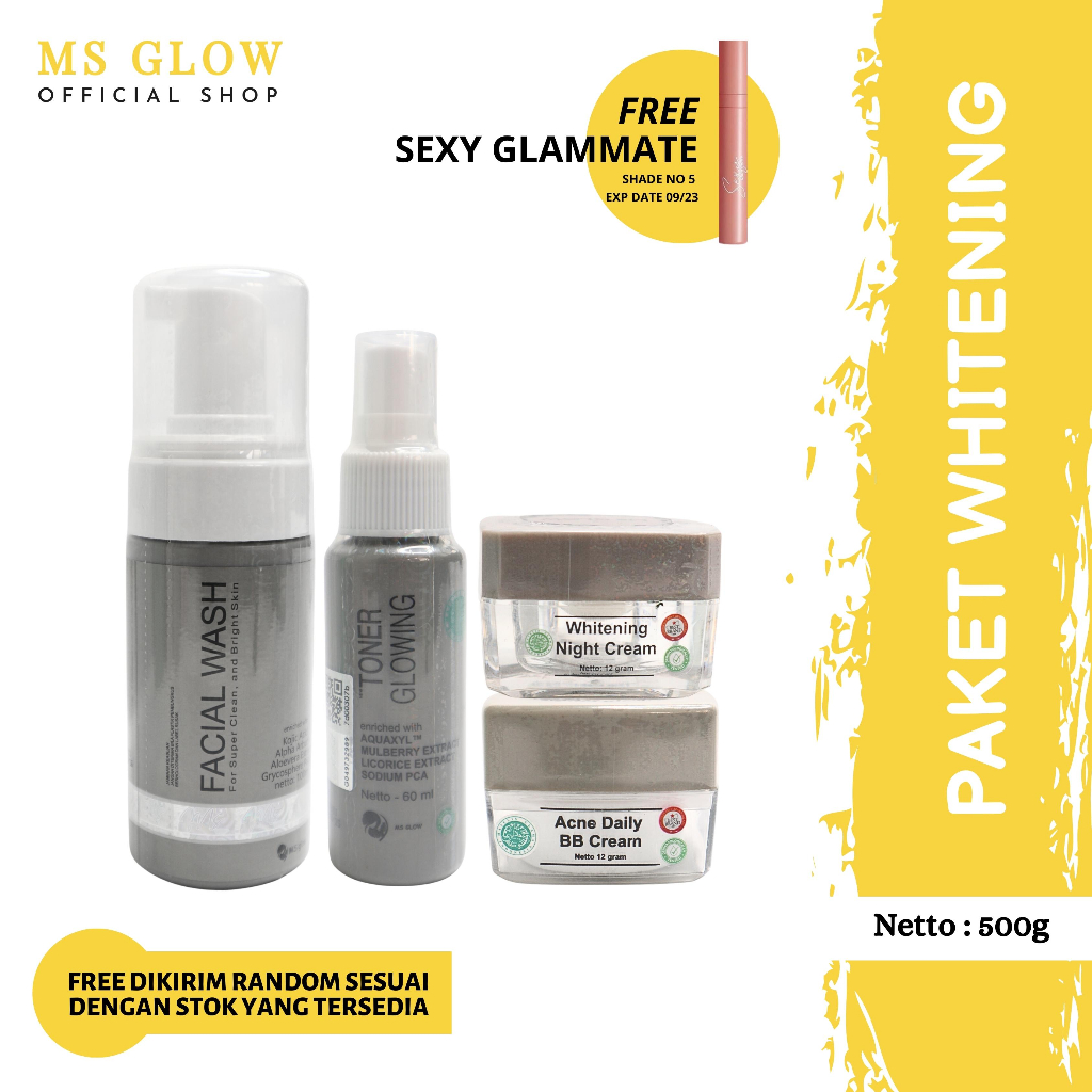 MS Glow Paket Whitening - 4 item - Free Pouch Abu