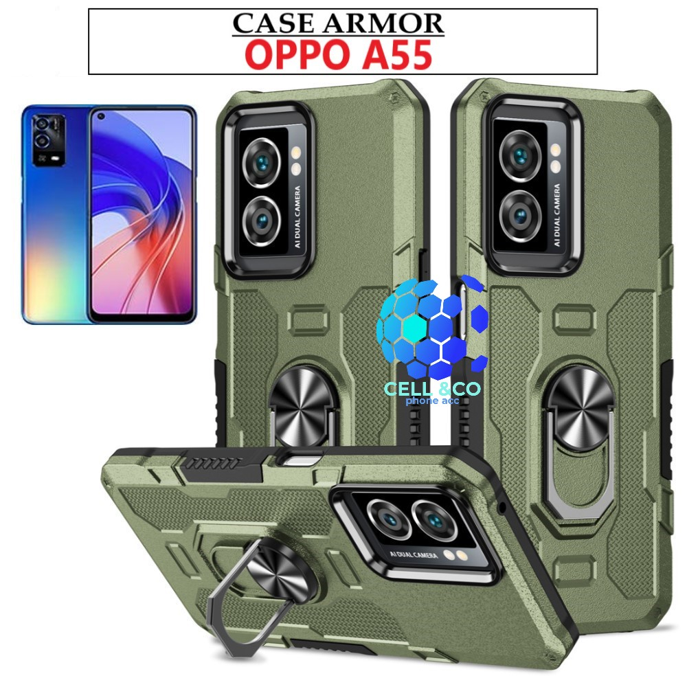 Case Armor OPPO A55 Iring Cincin Magnetic Kesing Hp Protect kamera Premium Hard Case Standing Robot Pelindung Kamera