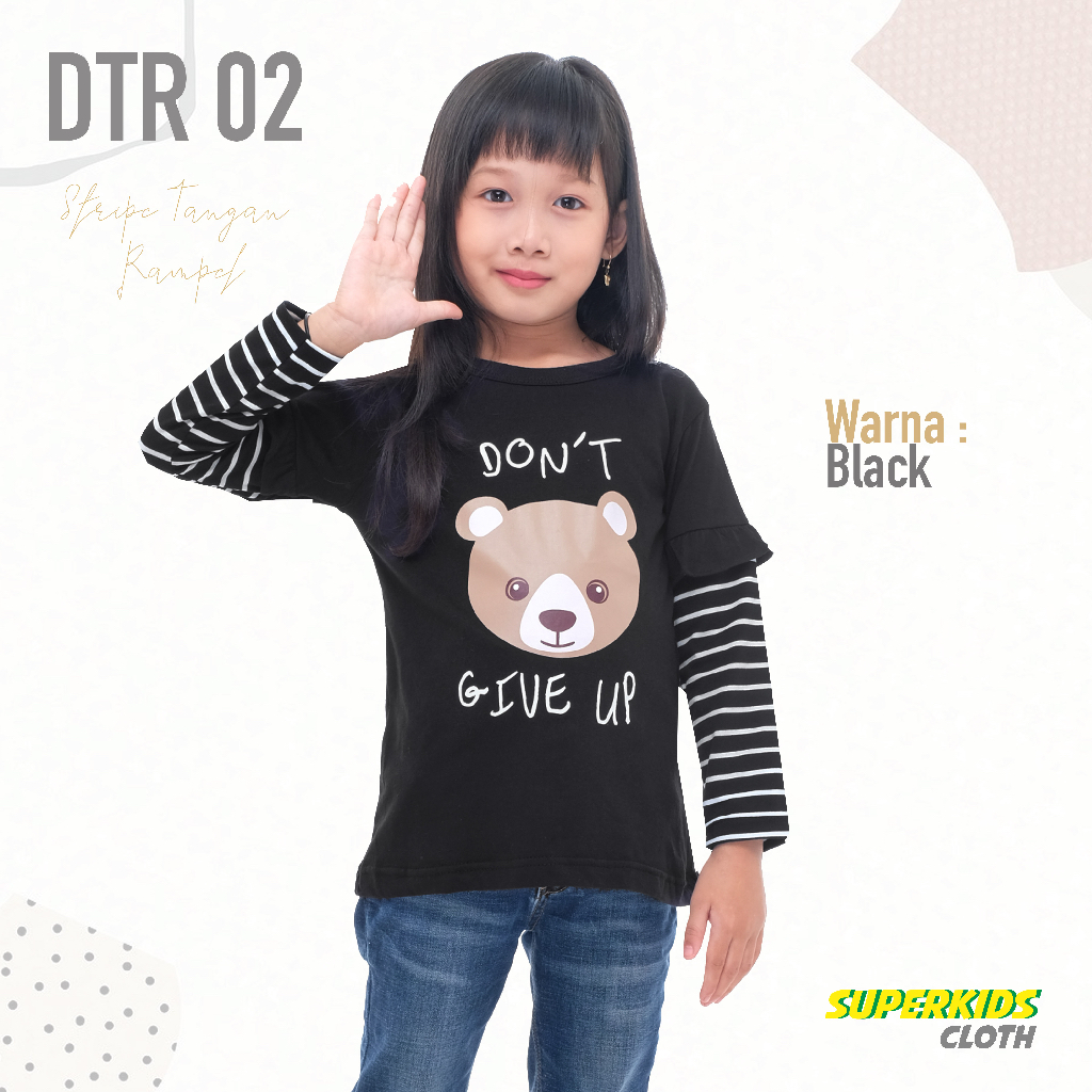 BAJU ANAK PEREMPUAN / KAOS ANAK PEREMPUAN / KAOS ANAK CEWEK STRIPE LENGAN PANJANG MOTIF BERUANG ECER GROSIR BRAND SUPERKSIDCLOTH 1 - 11 TAHUN