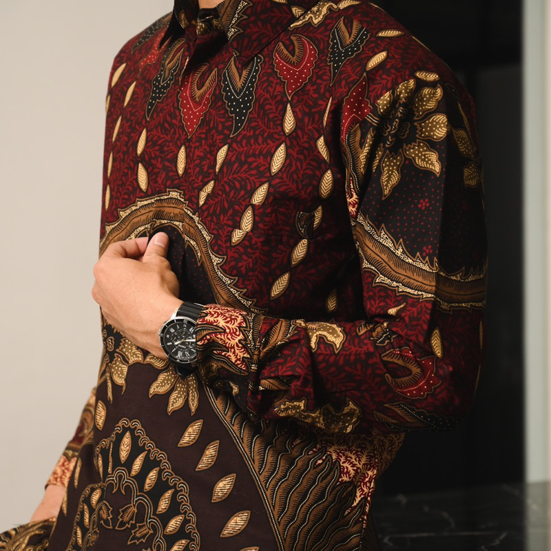 Batik Ayman - RAKSA MAROON | Kemeja Batik Pria Katun Solo Halus Mewah Premium