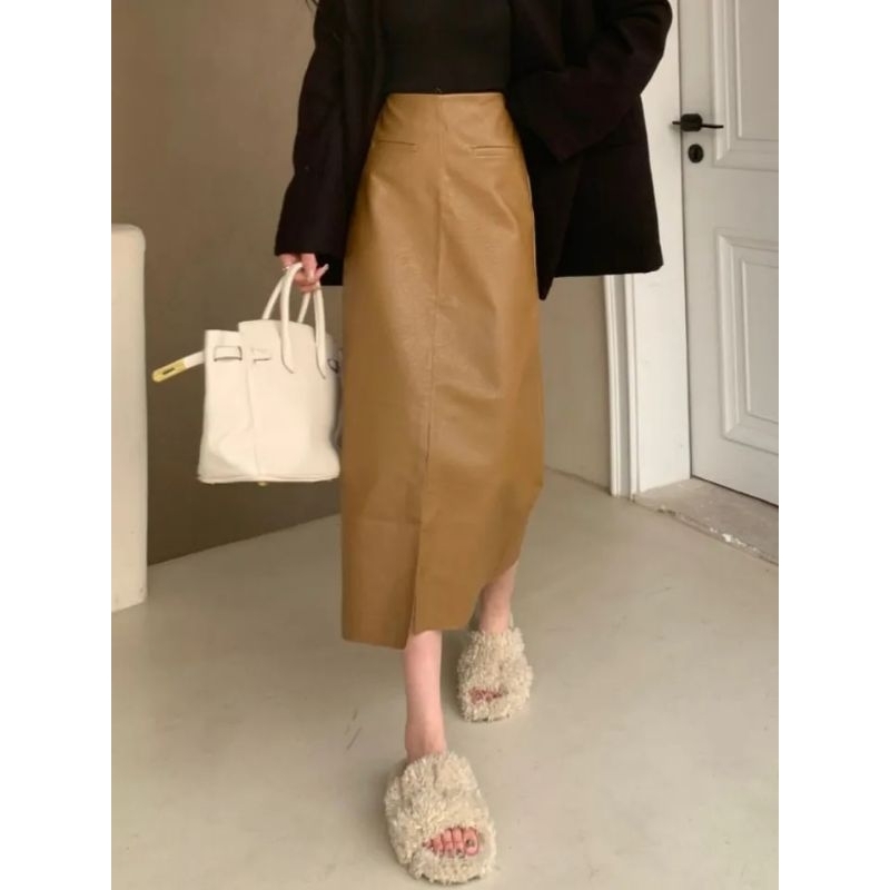 Rok kulit wanita /Rok midi casual simpel